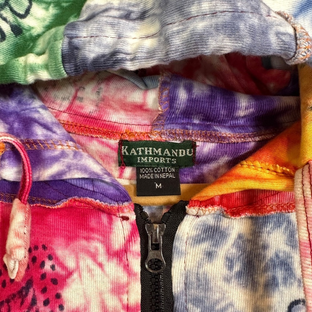 Kathmandu Imports Hoodie Patchwork Tie Dye Woodblock Print Multicolor M Boho - Picture 7 of 11